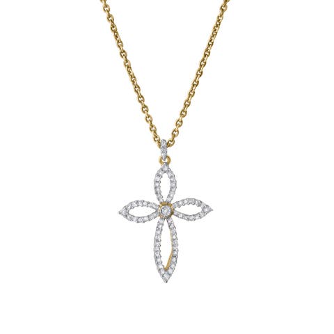 Heavens Whisper 10K Gold Diamond Cross Pendant - 0.25 CT