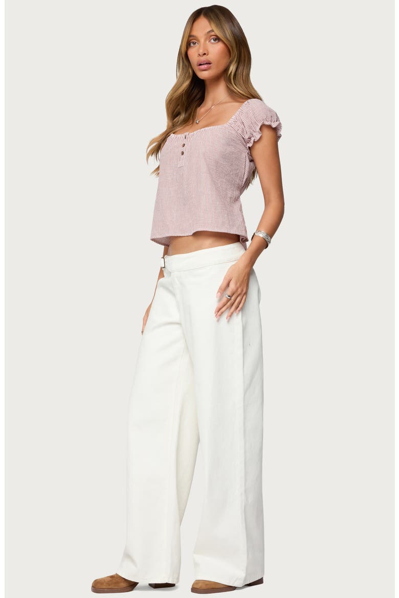 Rhory Pinstripe Puff Sleeve Top, Alternate, color, BURGUNDY