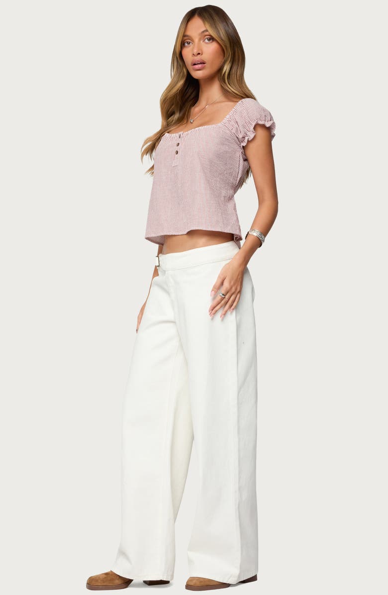 EDIKTED Rhory Pinstripe Puff Sleeve Top, Alternate, color, Burgundy