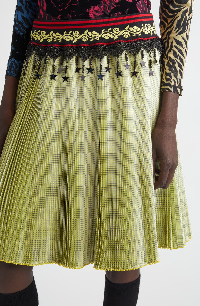 Chopova Lowena Stacey Pleated Plaid Skirt, Alternate, color, Yellow Multi