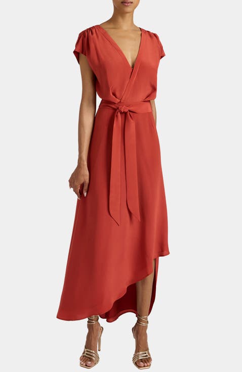 Fallon Midi Hi-Lo Dress in Silk Crepe de Chine