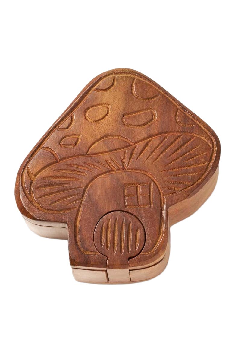 Mushroom Puzzle Box - Handcrafted Sheesham Wood, Main, color, Brown