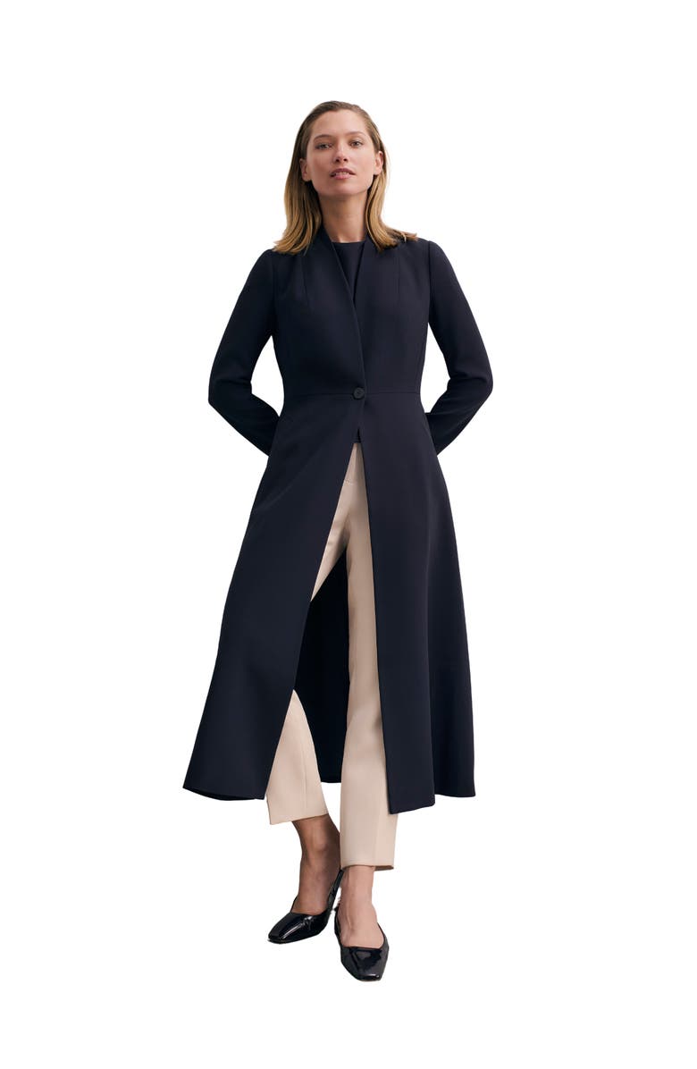 The Fold Finchley Crepe Coat, Main, color, Navy