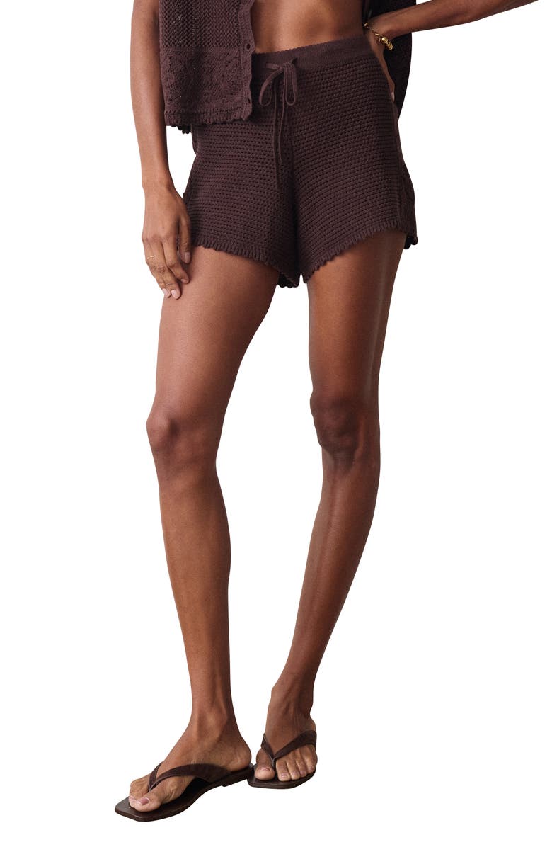 Marine Layer Celita Open Stitch Drawstring Shorts, Main, color, Chocolate