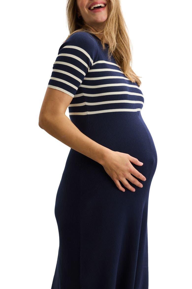 The Kaitlyn Cotton Rib Maternity Dress, Alternate, color, Navy/White Stripe