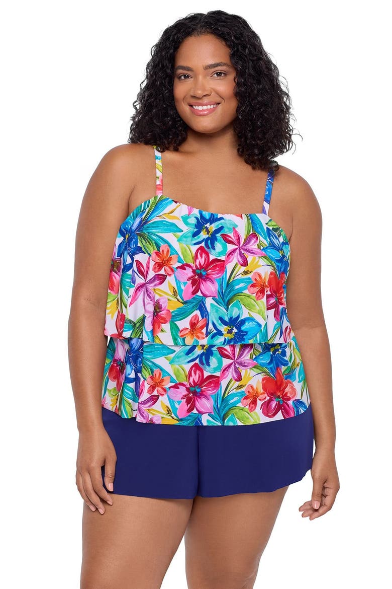 Roxy Double-Tiered Control Plus Size Swim Romper, Main, color, Tropical Treasure