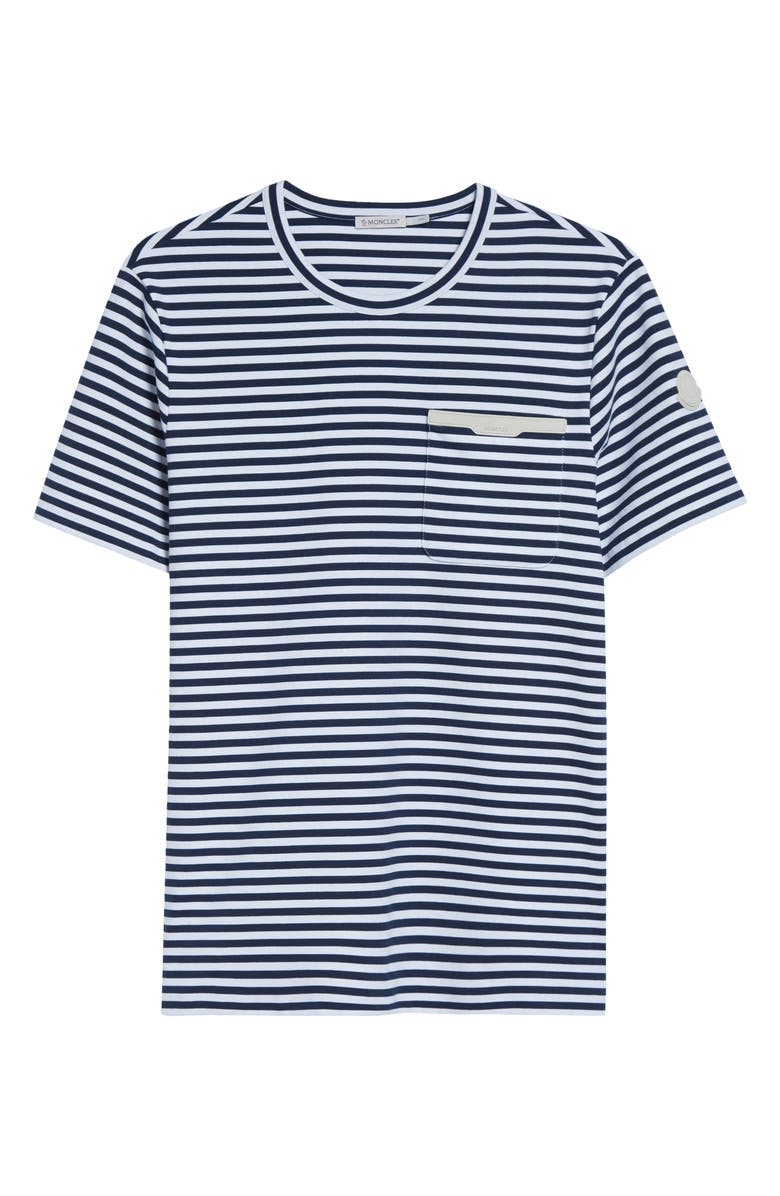 Moncler Stripe Stretch Cotton T-Shirt, Main, color, Blue