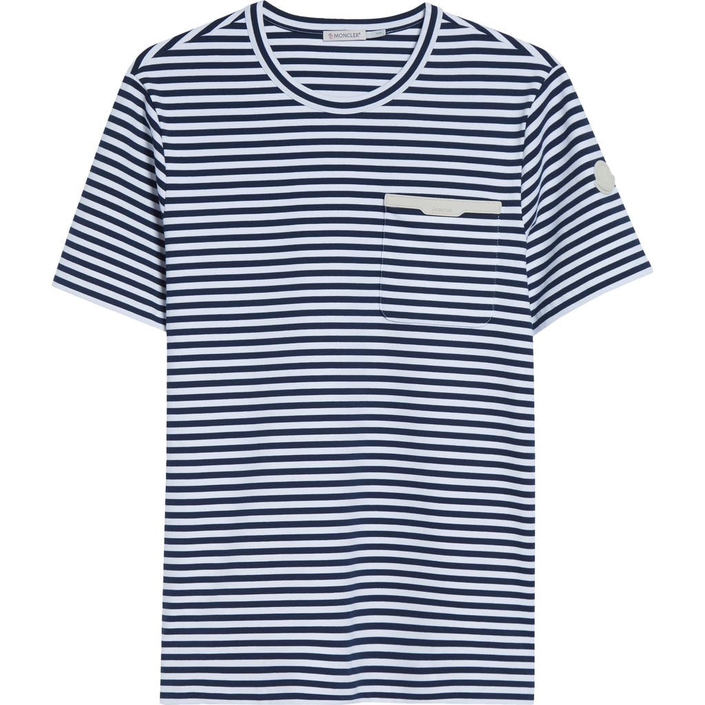 Moncler Stripe Stretch Cotton T-shirt In Blue