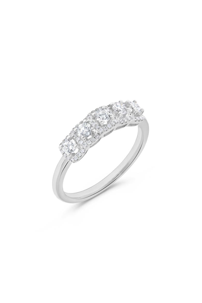 Five Diamond Round Halo Ring in 14K White Gold, Alternate, color, 14K White Gold