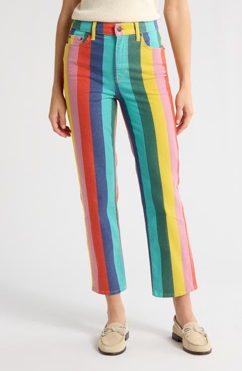 High Waist Stripe Stretch Jeans