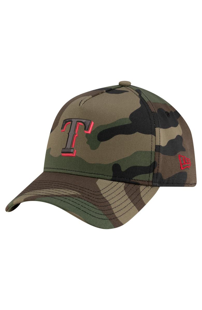 New Era Men's New Era Camo Texas Rangers Woodland Team Pop 9FORTY A-Frame Adjustable Hat, Main, color, 