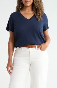 Caslon® Short Sleeve Cotton & Modal V-Neck Pocket T-Shirt