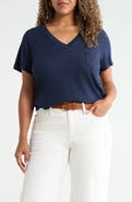 Caslon® Short Sleeve Cotton & Modal V-Neck Pocket T-Shirt