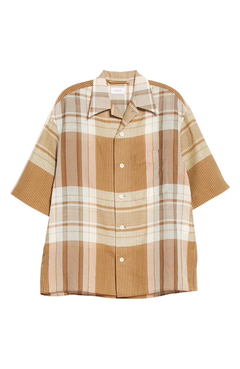 Lemaire Plaid Cotton & Linen Button-Up Camp Shirt, Alternate, color,