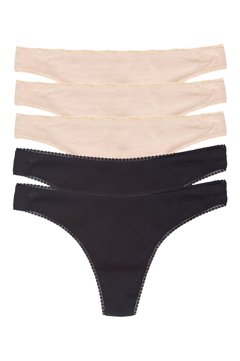 5-Pack Cabana Stretch Cotton Hip-G Thongs, Main, color, BLK/ CHAMP