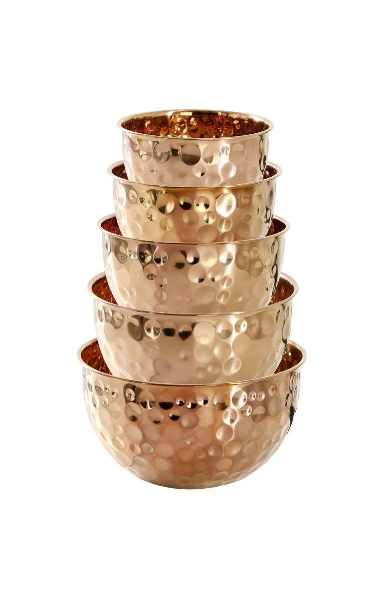 Megachef Hammered Bubble Texture 5 Piece Stainless Steel Serving Bowl Set, Alternate, color, Copper