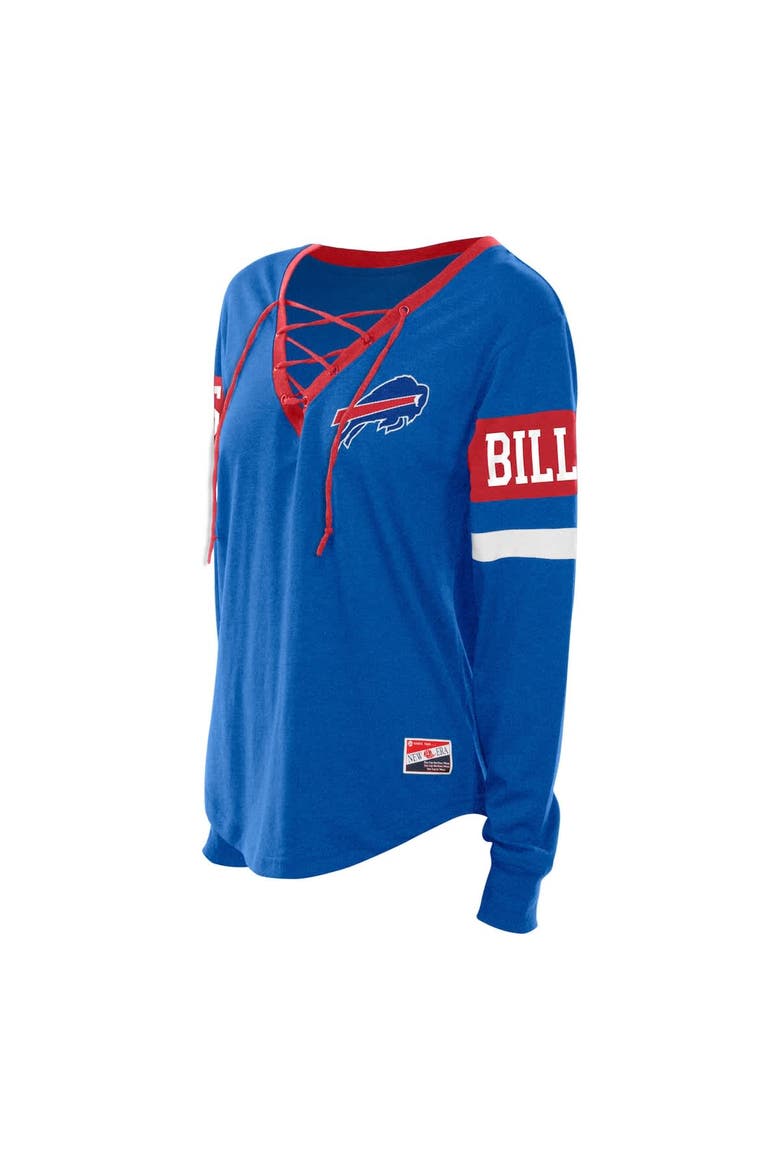 Women's New Era Blue Buffalo Bills Plus Size Throwback Lace-Up Long Sleeve T-Shirt, Alternate, color, Blue