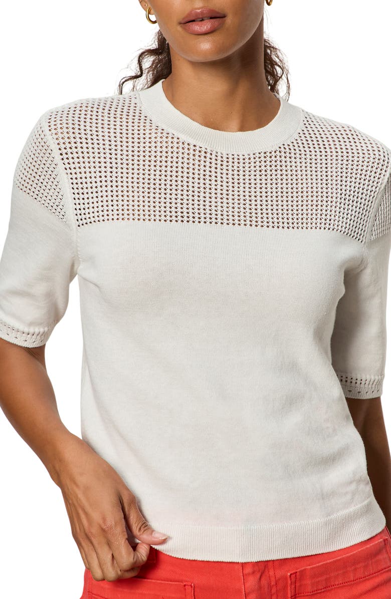 Sanctuary Mixed Stitch Short Sleeve Cotton Sweater, Alternate, color, Chalk White