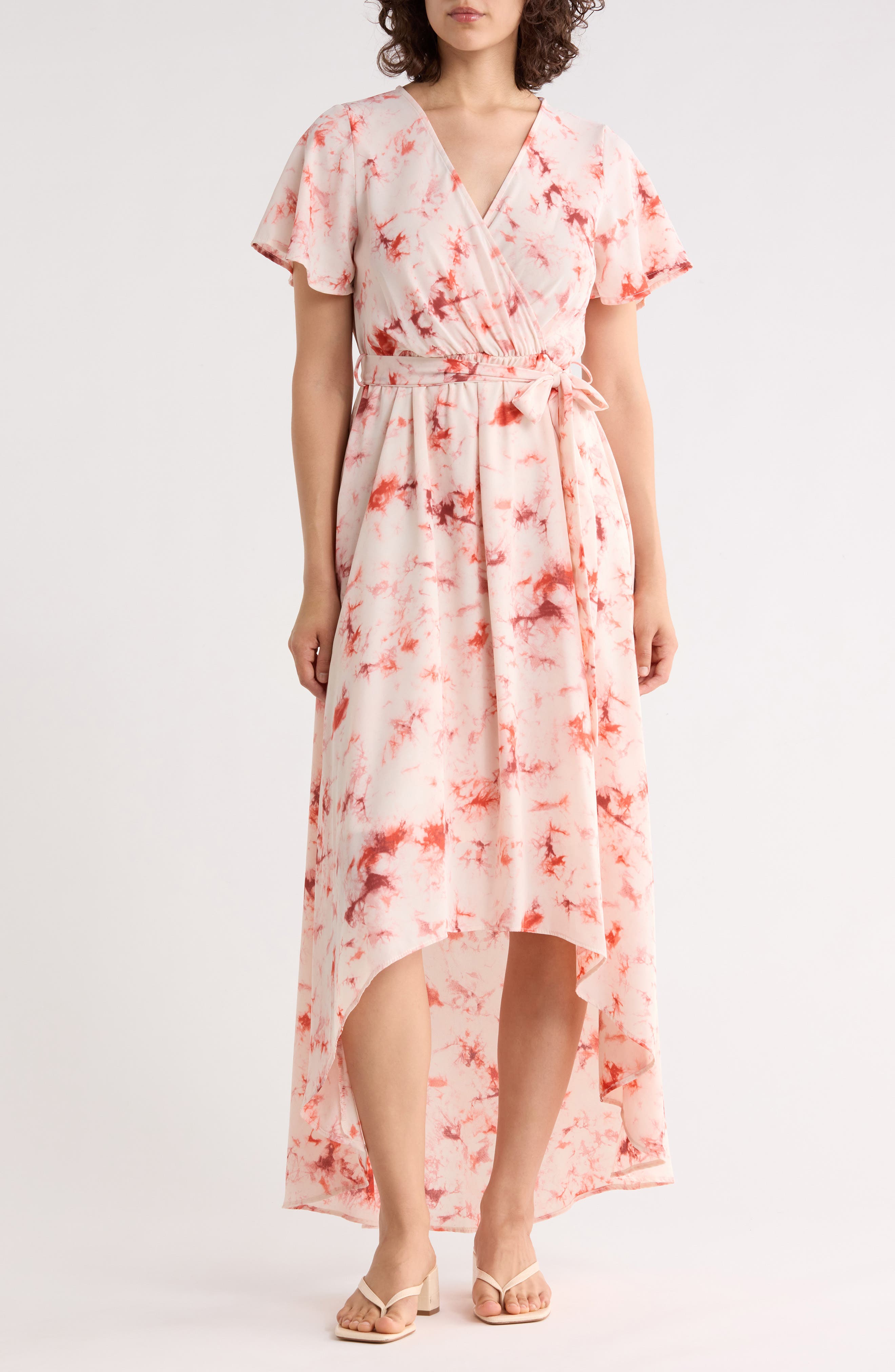 WEST K Faux Wrap High Low Midi Dress