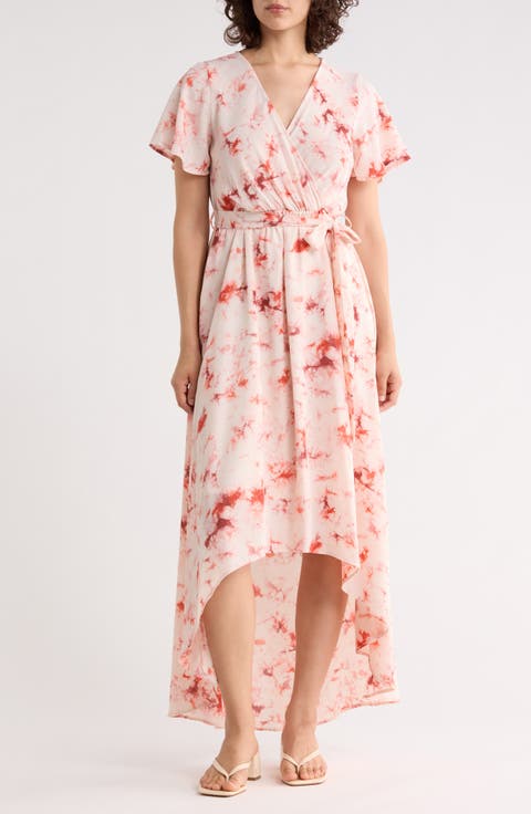 Faux Wrap High Low Midi Dress