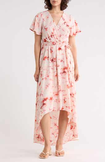 Faux Wrap High Low Midi Dress