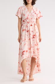 WEST K Faux Wrap High Low Midi Dress
