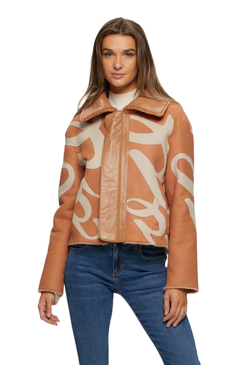 GORSKI Reversible Shearling Lamb Intarsia Jacket, Alternate, color, White/Salmon