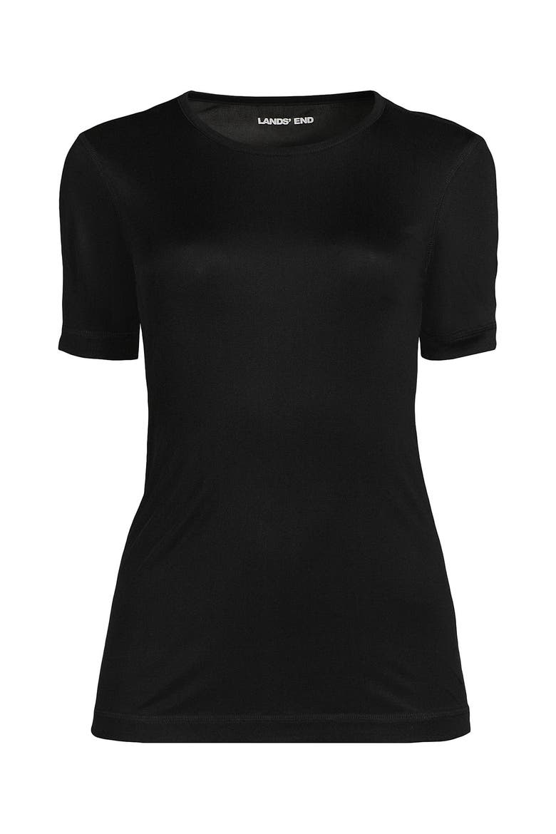 Womens' Silk Interlock Short Sleeve Crewneck Long Underwear Thermal Baselayer Top, Alternate, color, Black
