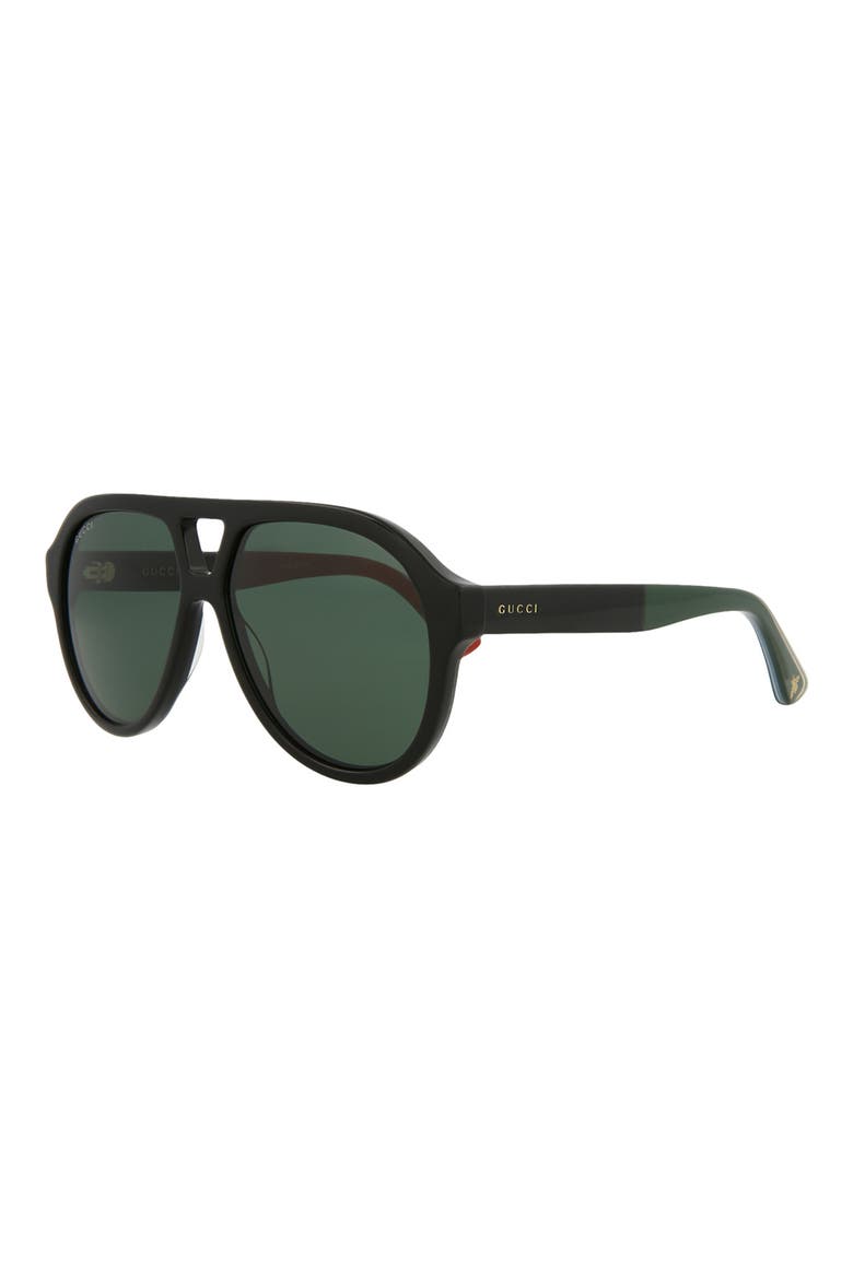 56mm Aviator Sunglasses, Alternate, color, BLACK BLACK/GRN