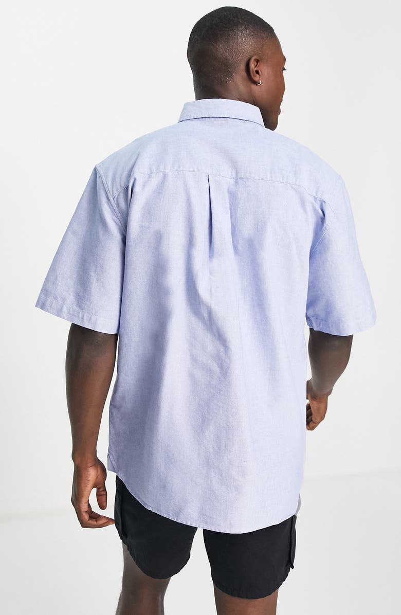 Topman Relaxed Short Sleeve Oxford Button-Down Shirt, Alternate, color,