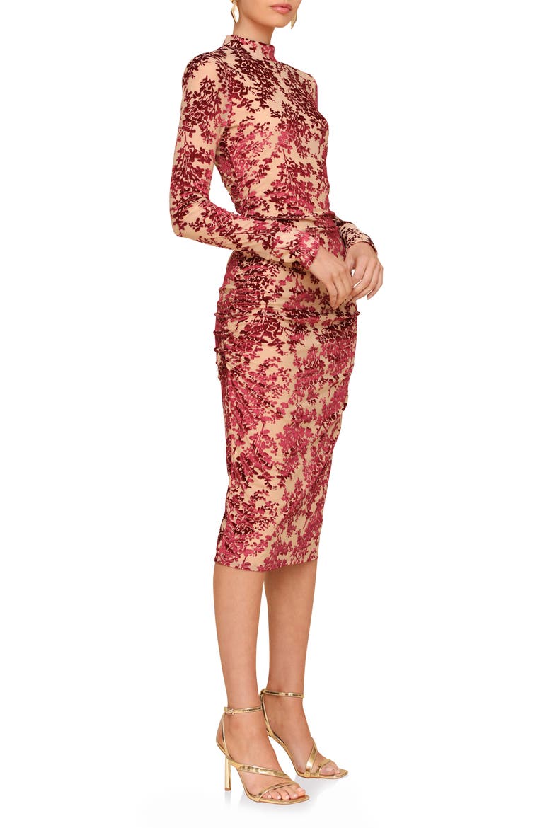 Mock Neck Long Sleeve Burnout Velvet Cocktail Dress, Alternate, color, BURGUNDY