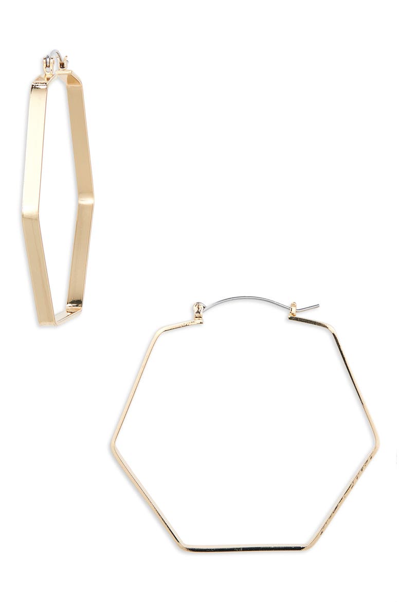 Hexagonal Hoop Earrings, Main, color, GOLD