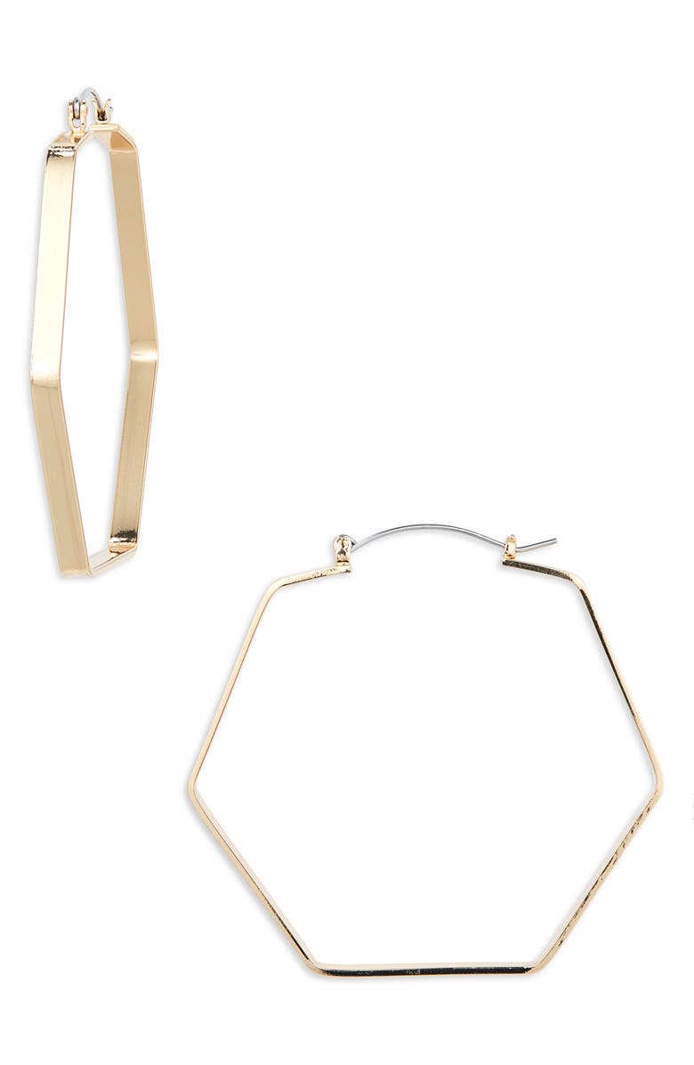 Panacea Hexagonal Hoop Earrings, Main, color, Gold