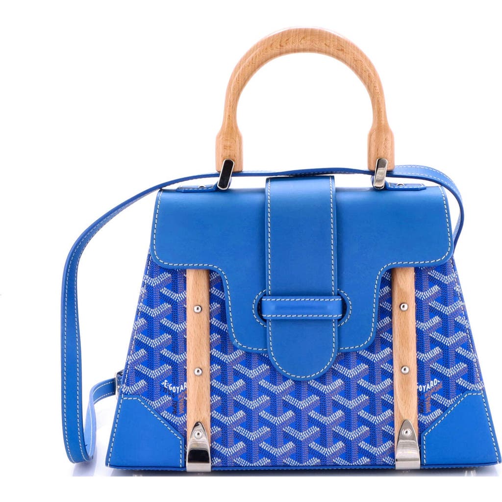 Pre-owned Goyard Goyard Saigon Top Handle Bag Coated Canvas With Leather Pm In Blue