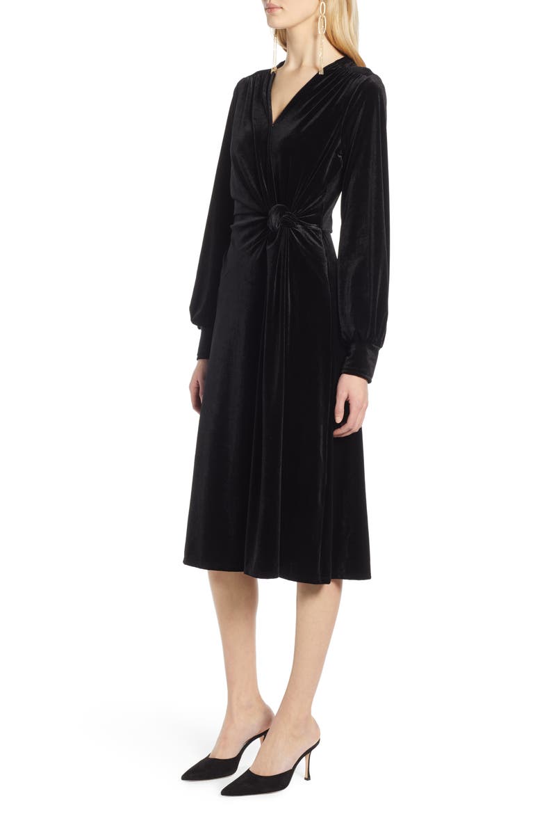 Velvet Faux Wrap Dress, Alternate, color, BLACK