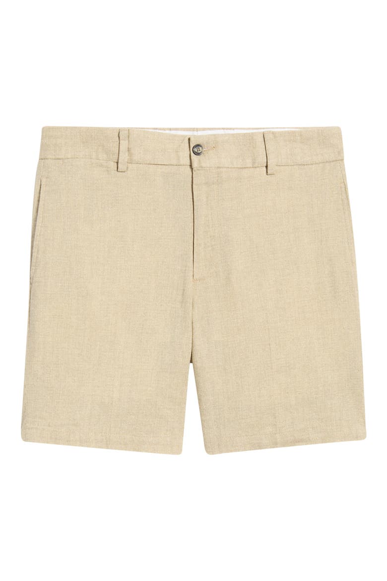 Solid Linen Look Flat Front Cotton Shorts, Alternate, color, TAN