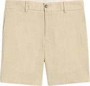 Berle Solid Linen Look Flat Front Cotton Shorts