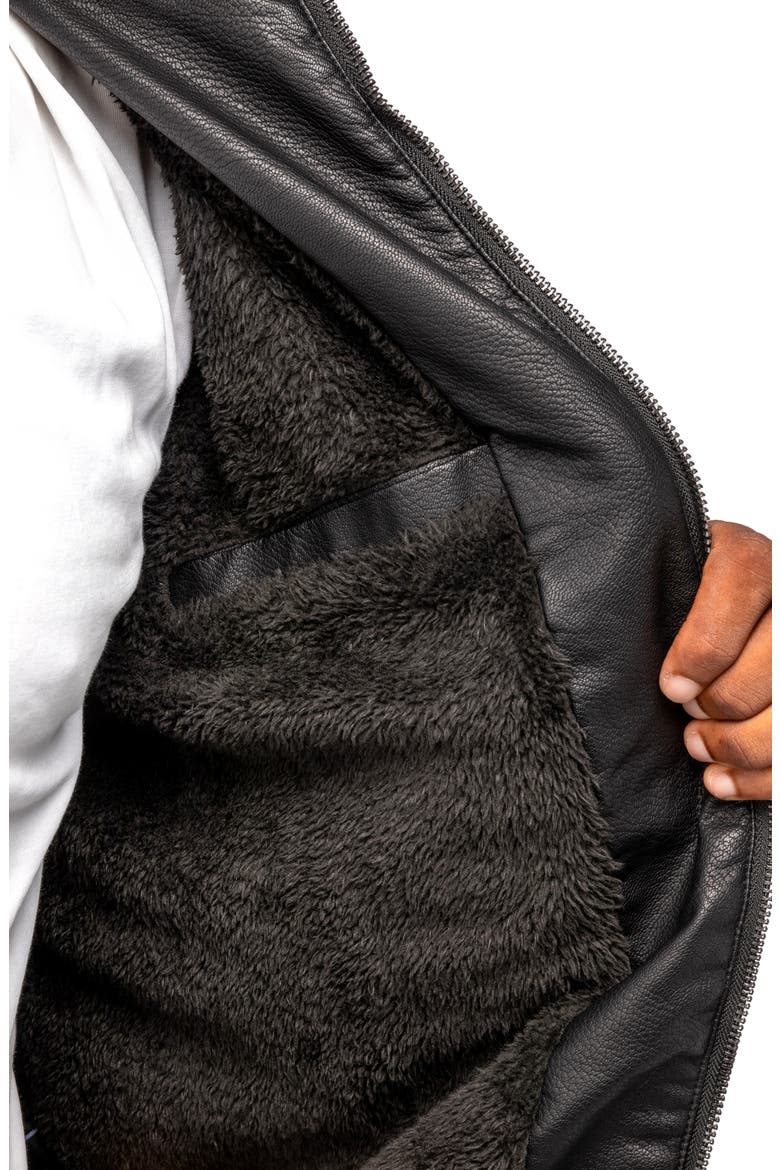 Stripe Faux Leather Hooded Moto Jacket with Faux Fur Lining, Alternate, color, BLACK/ BURGUNDY