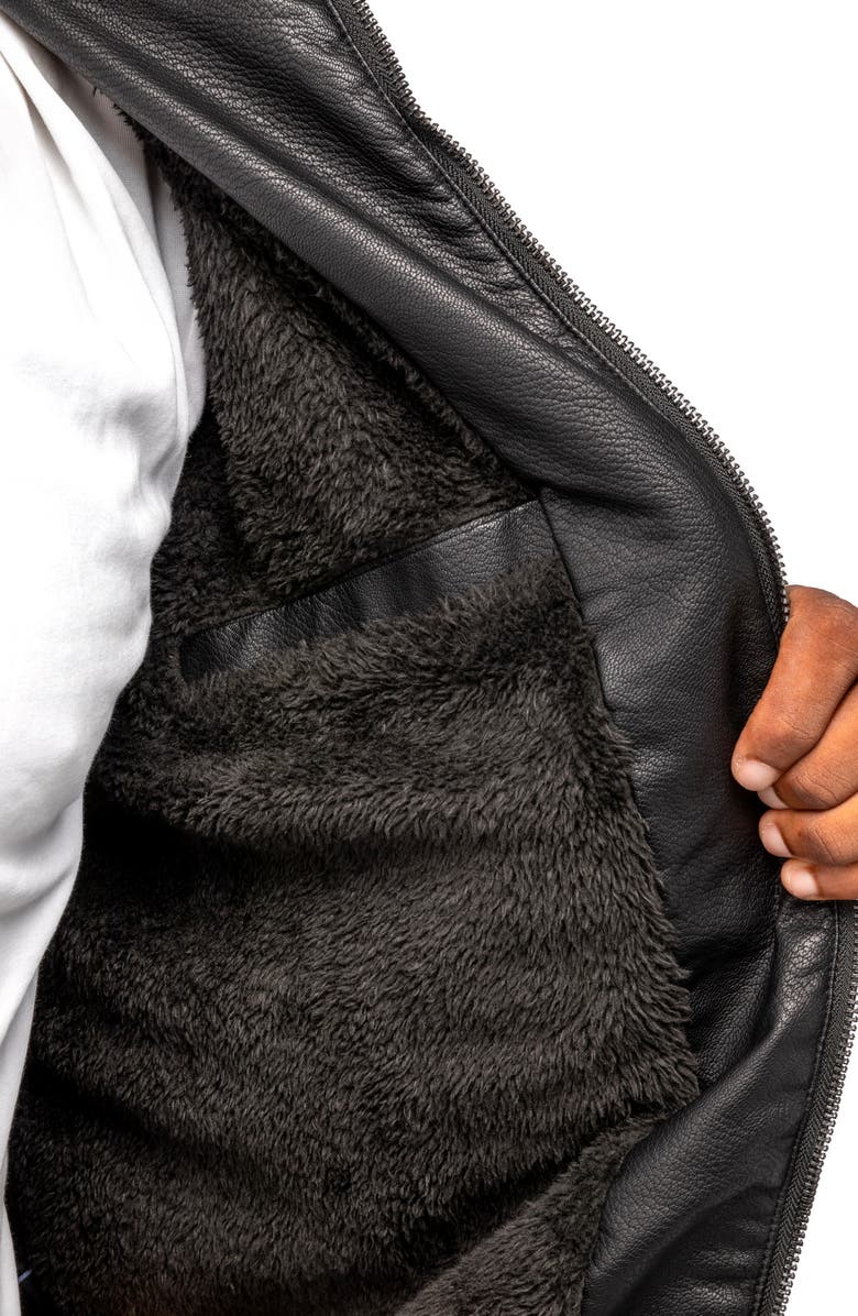 XRAY Stripe Faux Leather Hooded Moto Jacket with Faux Fur Lining, Alternate, color, Black/ Burgundy