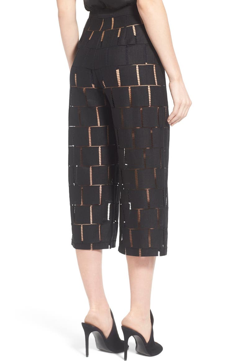 'Grid Lace' High Rise Crop Pants, Alternate, color, BLACK