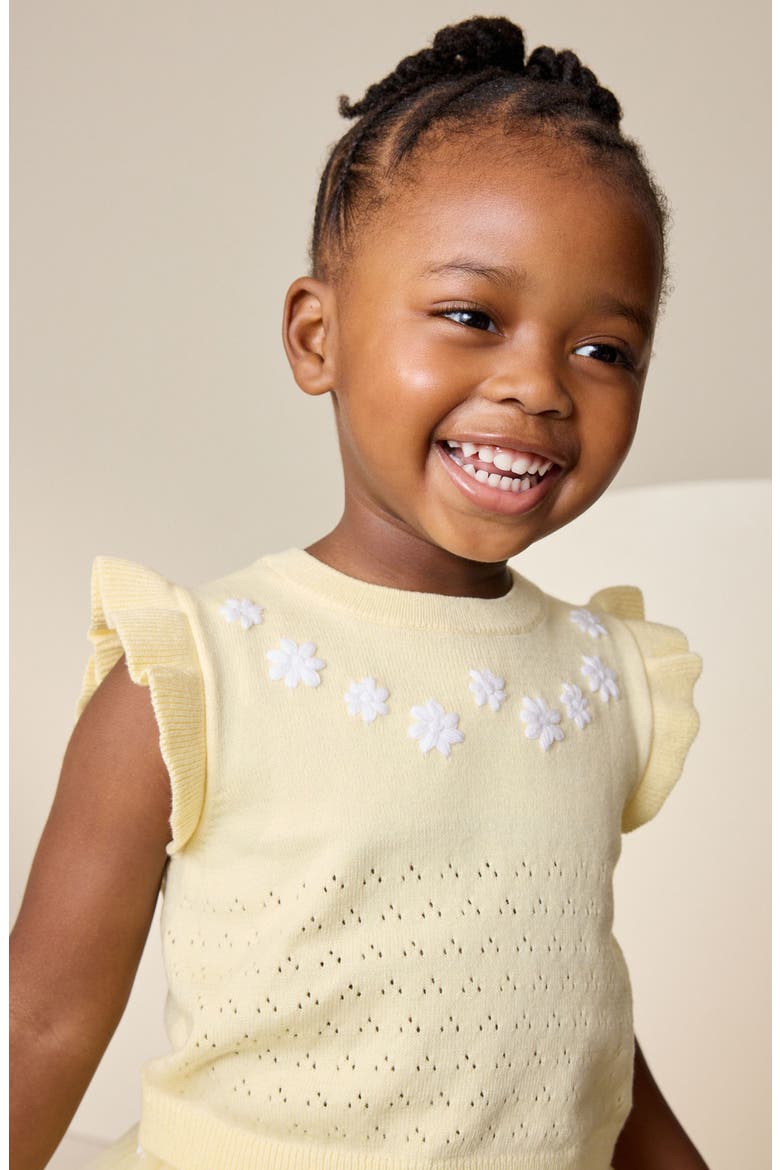 Kids' Floral Pointelle Knit Top & Mesh Skirt Set, Alternate, color, YELLOW