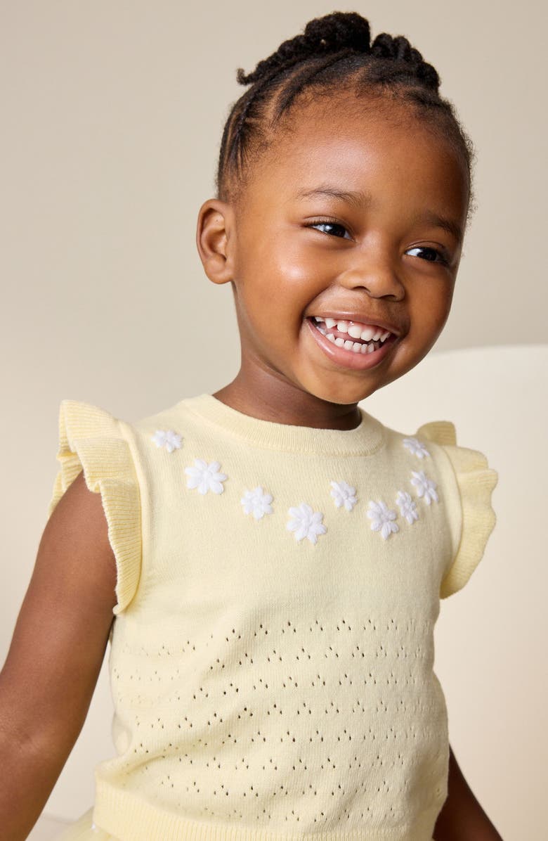 NEXT Kids' Floral Pointelle Knit Top & Mesh Skirt Set, Alternate, color, Yellow