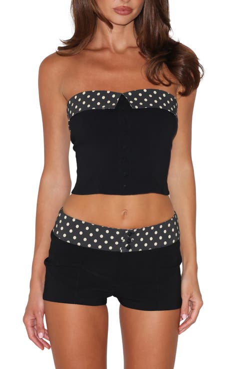 Albie Strapless Polka Dot Trim Top