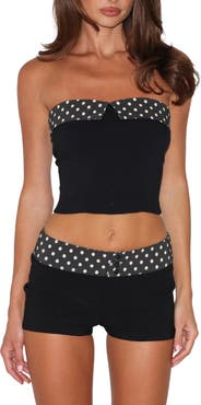 Tiger Mist Albie Strapless Polka Dot Trim Top