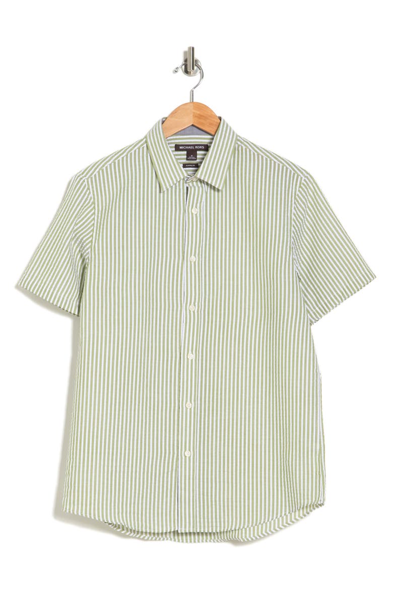 Michael Kors Stripe Seersucker Short Sleeve Button-Up Shirt, Alternate, color,