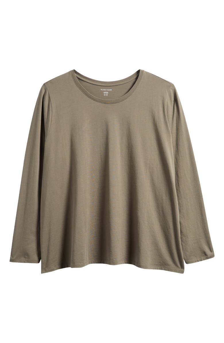 Eileen Fisher Long Sleeve Cotton Crewneck Top, Main, color, Bay Leaf