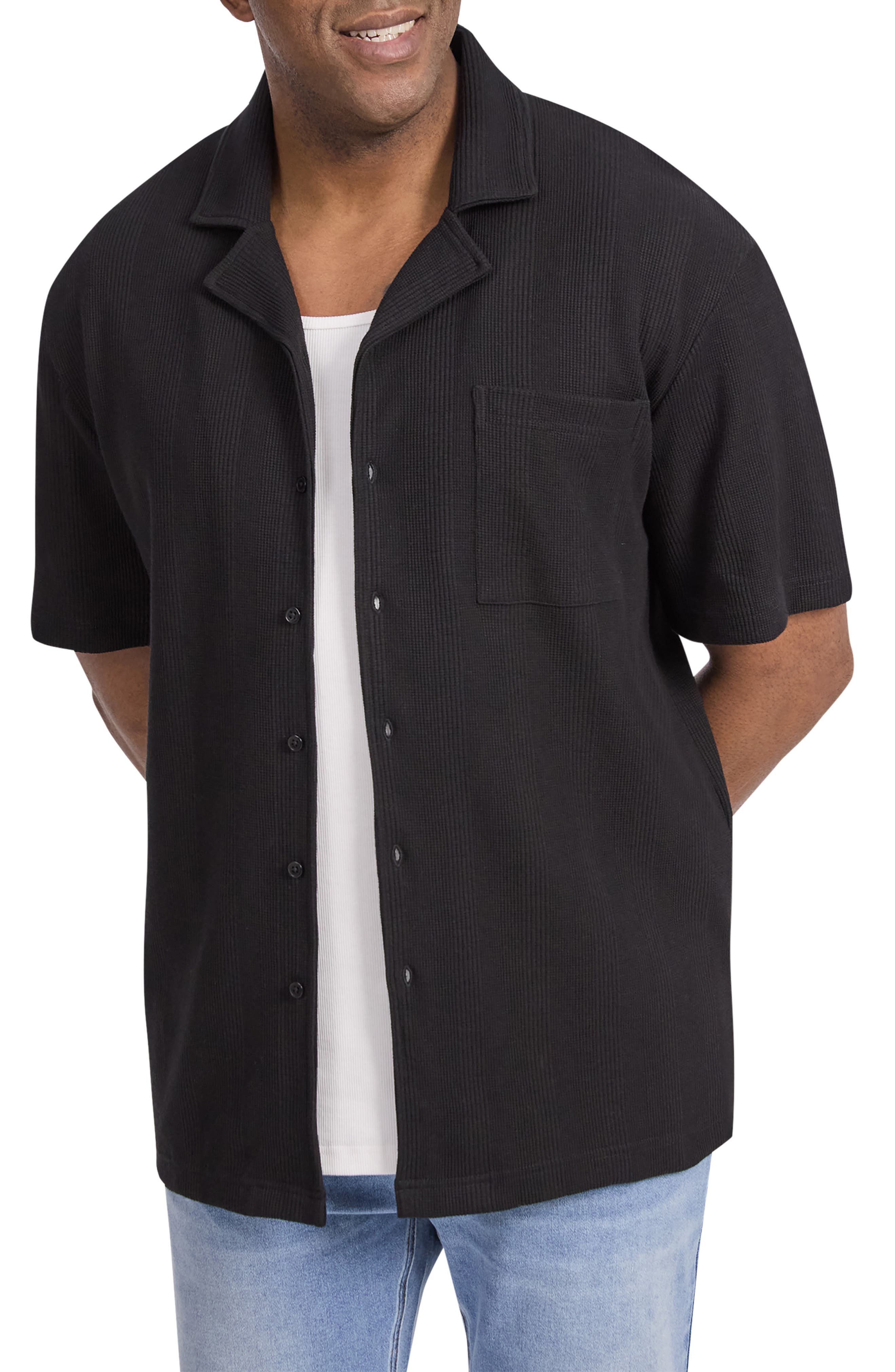 Weaver Relaxed Fit Textured Cotton Knit Button-Up Shirt