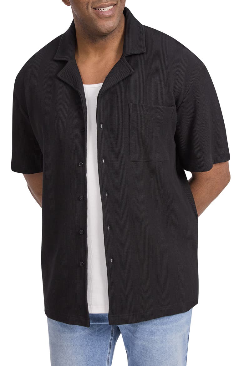 Weaver Relaxed Fit Textured Cotton Knit Button-Up Shirt, Main, color, BLACK
