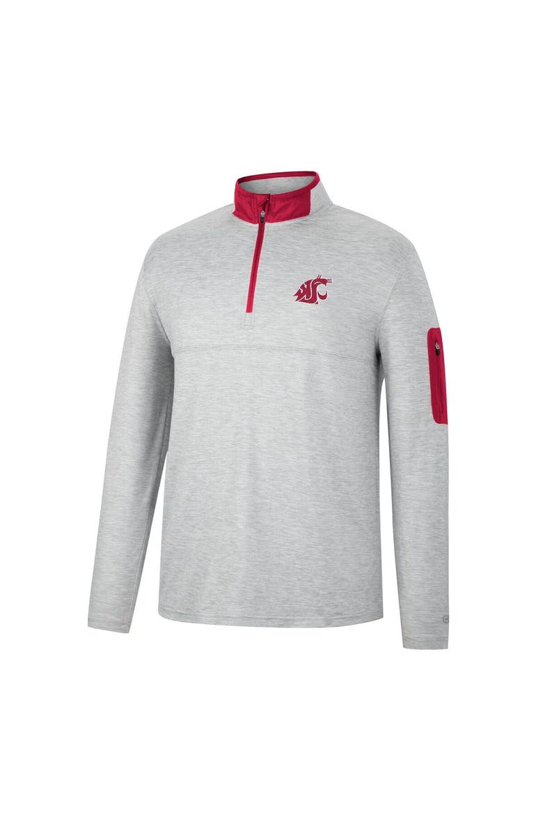 COLOSSEUM Men's Colosseum Heathered Gray/Crimson Washington State Cougars Country Club Windshirt Quarter-Zip Jacket, Alternate, color, Heather Gray