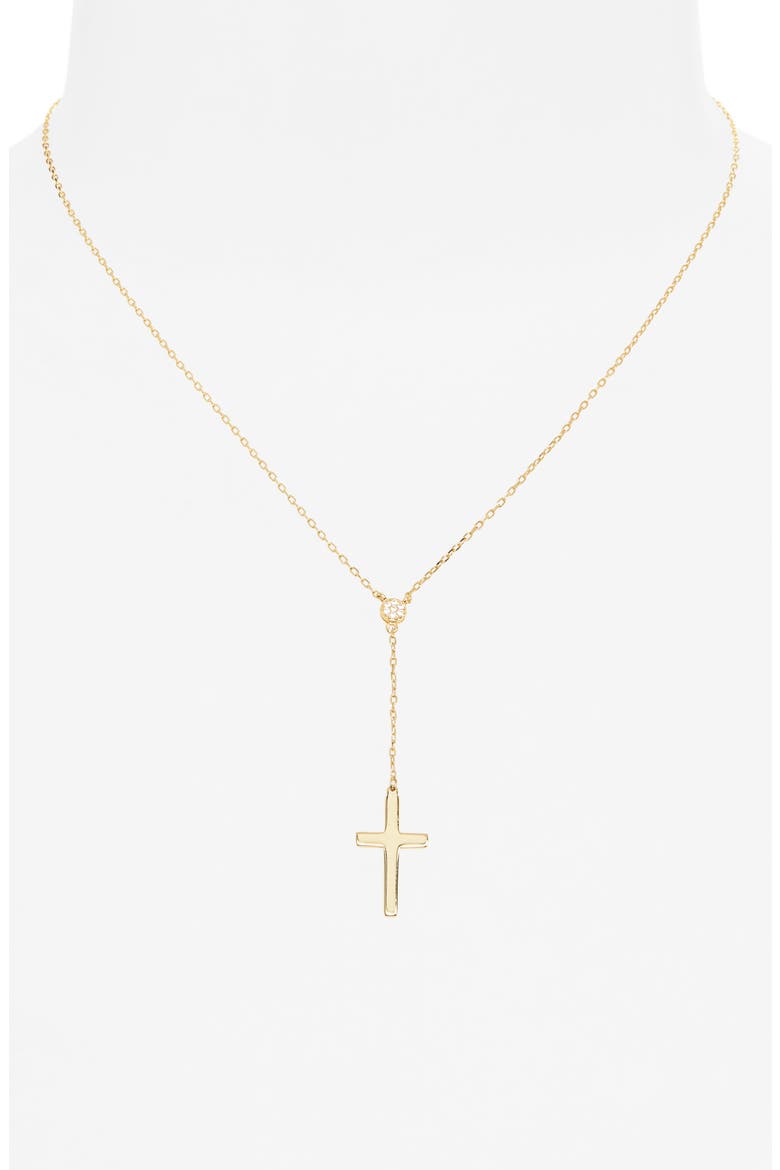 Pavé Circle Cross Lariat Necklace, Alternate, color, GOLD